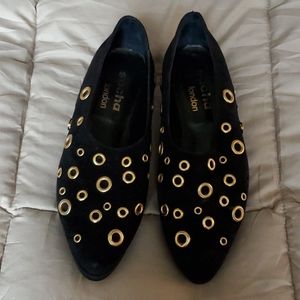 Sasha of London blk suede platform grommet sz 7.5